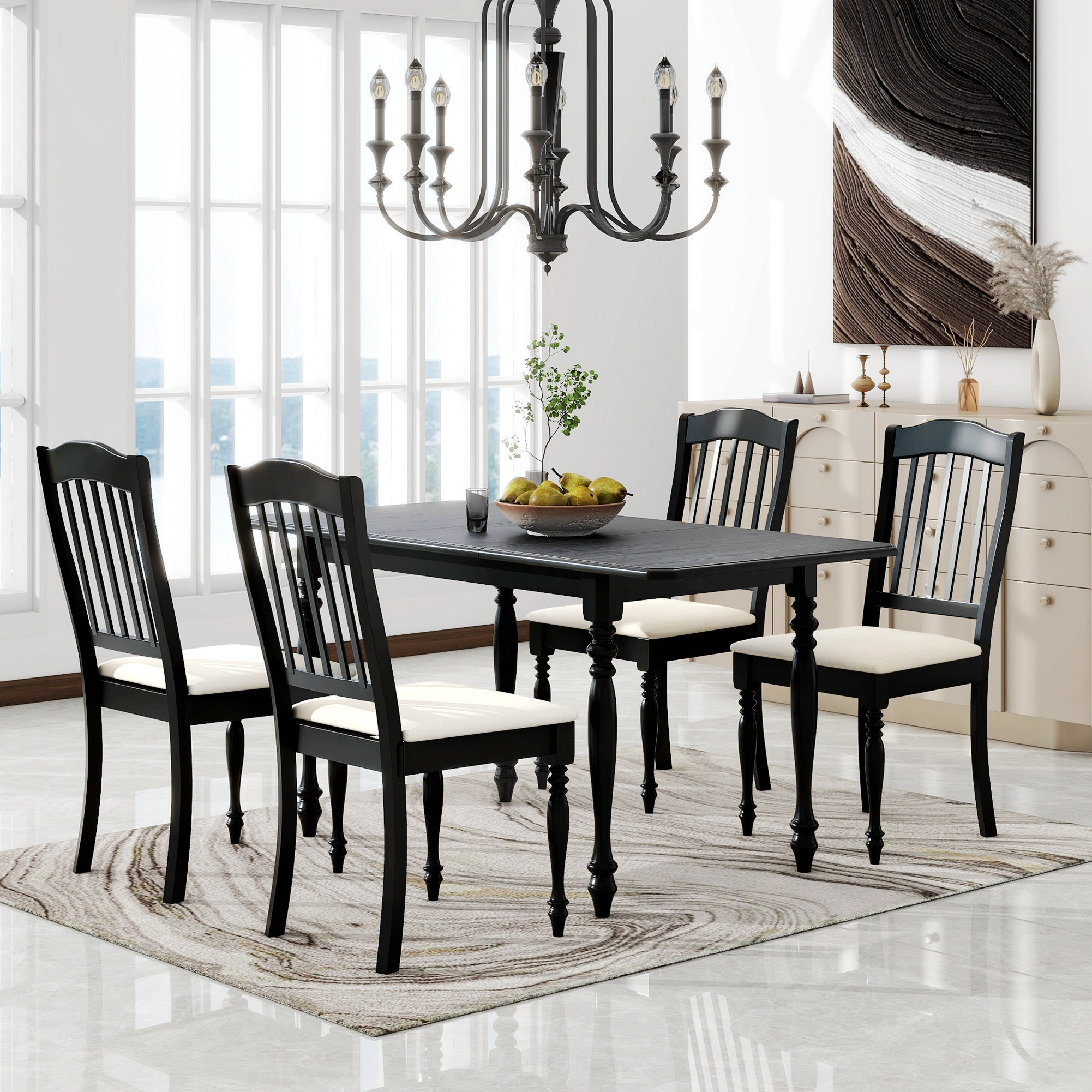Charlton Home® Mid-Century 5-Piece Extendable Dining Table Set Kitchen ...