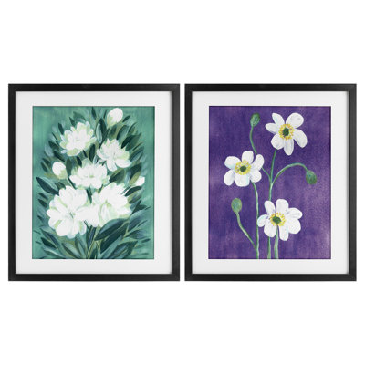 Painterly Jasmine & Poppies 2pc Framed Print Under Glass Set, design by Camila Juncos