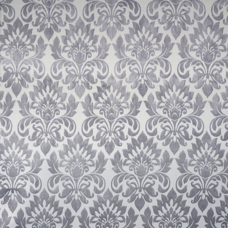 Damask Blackout Rod Pocket Single Curtain Panel, 52" x 63", Silver