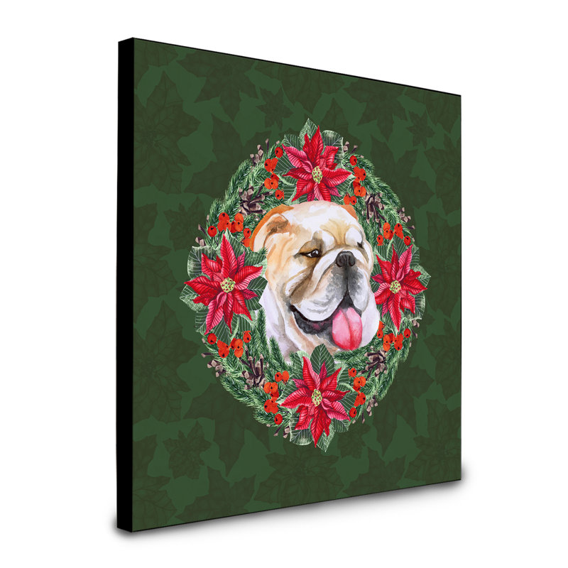 Panneau mural d’art à couronne poinsetta Fabrienne, Bouledogue anglais