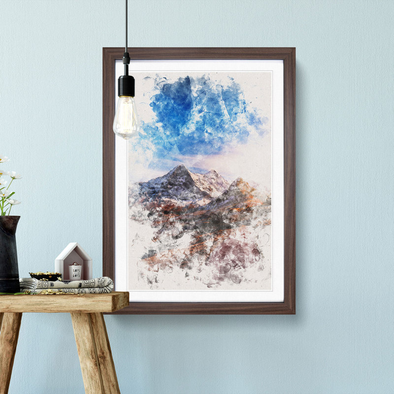 Mountains in Switzerland - Picture Frame Painting Print, 63cm H x 45cm W x 2cm D, Walnut Framed