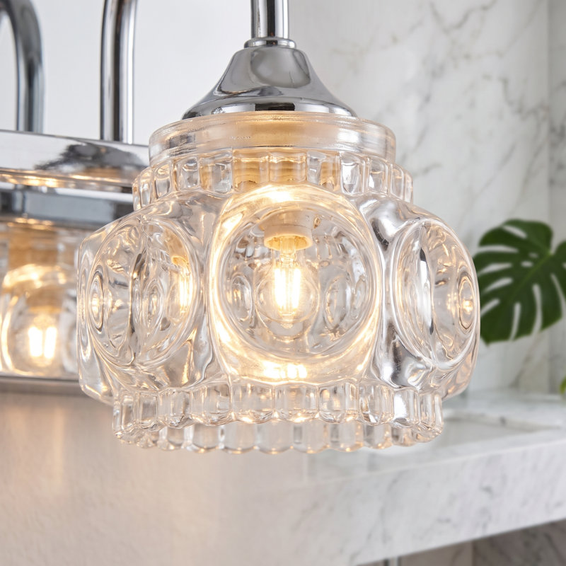 Applique murale moderne 17 po à 3 lumières en chrome pour salle de bain avec cristal, Chrome chrome, Trois lumières
