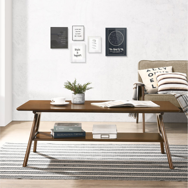 Table basse Mid-Century moderne en bois avec tablette