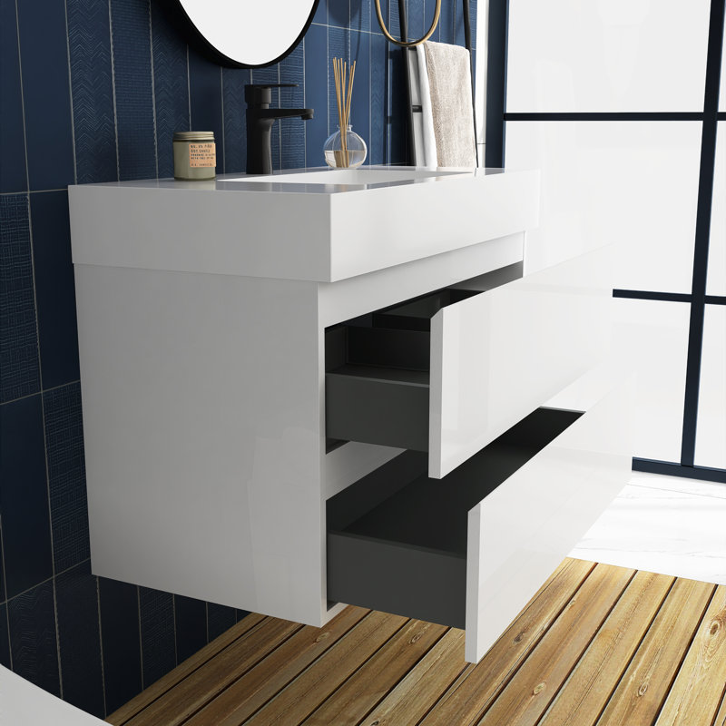 36" Single Bathroom Vanity Set, Blanc, Blanc