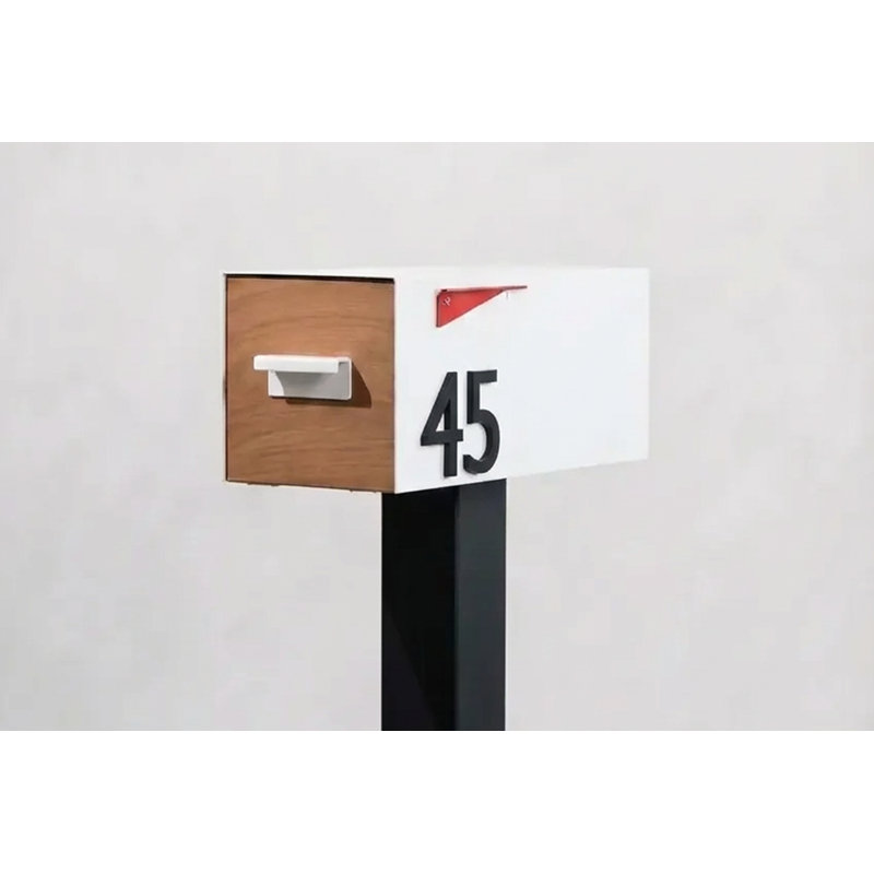 Boîte aux lettres avec porte en bois The Daily, Blanc/Noir, Oui