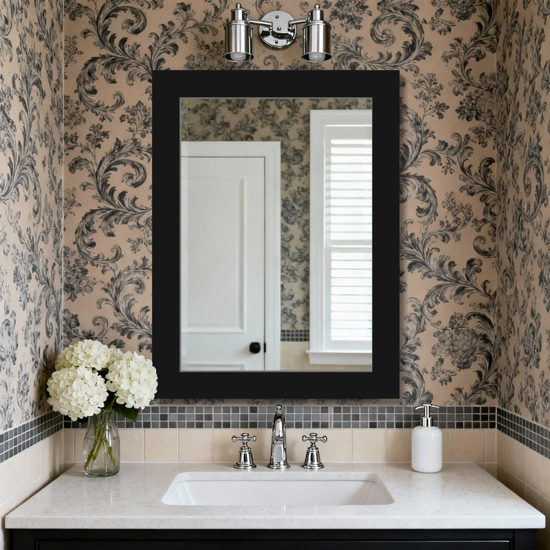 Rectangular Decorative Wall Mirror With Statement Deep Frame, HD Tempered Glass Vanity Mirror For Bathroom, Entryway, Or Bedroom