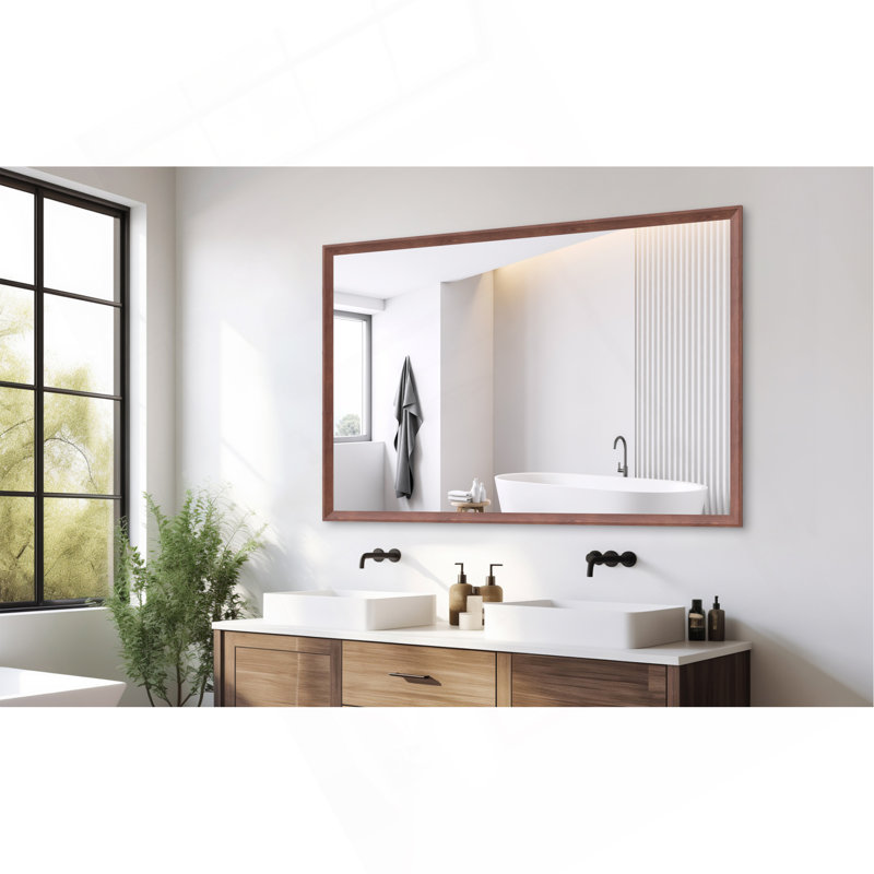 Miroir de salle de bain rectangulaire surdimensionné de 60 po x 40 po avec cadre en noyer