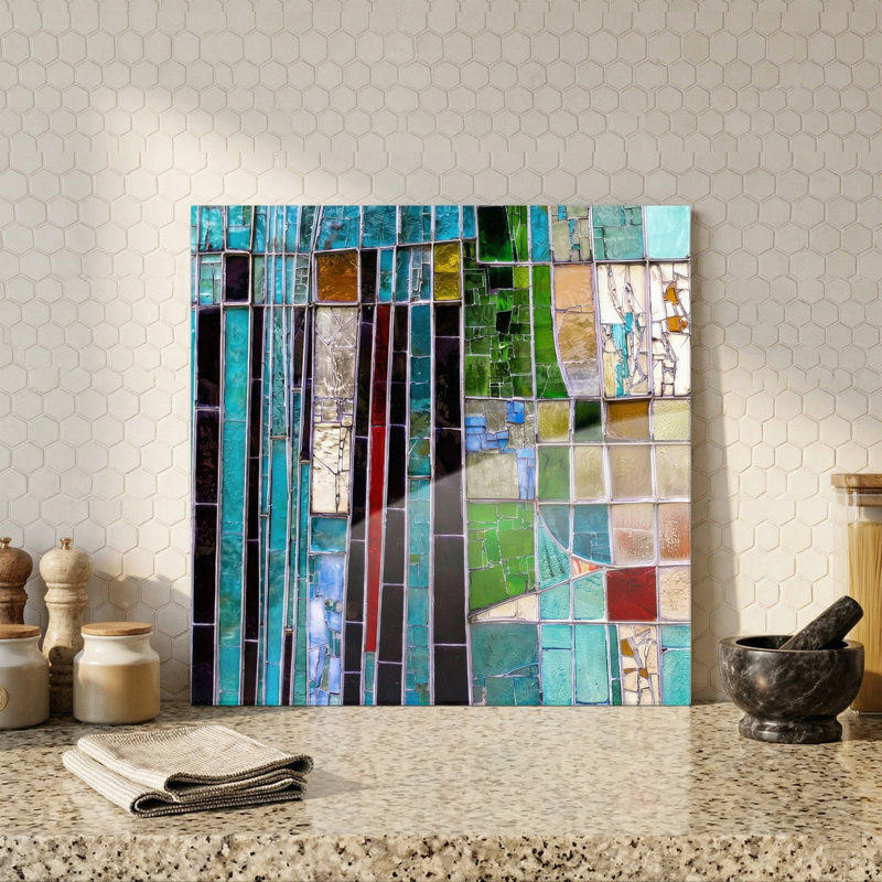 Luminous Mosaic Abstract Square Frameless Tempered Glass Wall Art