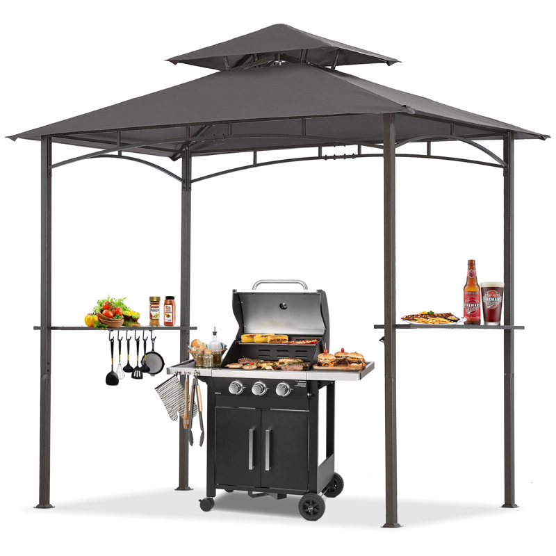 Pavillon de jardin à deux niveaux avec lumières DEL l 8 pi x P 5 pi, Gris foncé