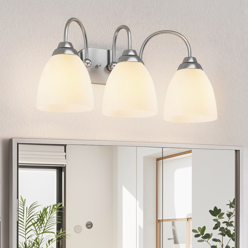  3-Light Bathroom Vanity Light with White Frosted Glass Shades (3 B11 Bulbs Included), Nickel
