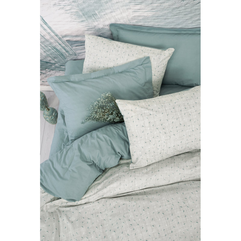 Ensemble de housse de couette simple 100% coton Ranforce, menthe et crème, housse de couette 63 x 87 po, drap plat 63 x 95 po, taie d'oreiller 20 x 28 po | Lavable à la machine, fermeture à boutons, doux et durable avec une contexture de 145 fils
