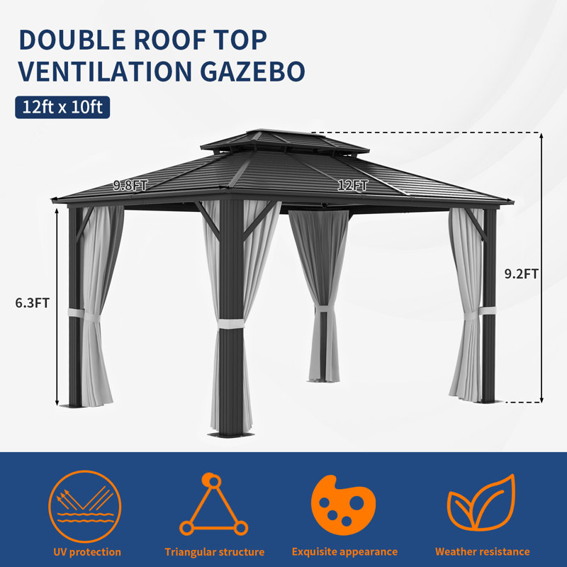 Abri de jardin pour patio en métal en aluminium mesurant l 16 pi x P 12 pi