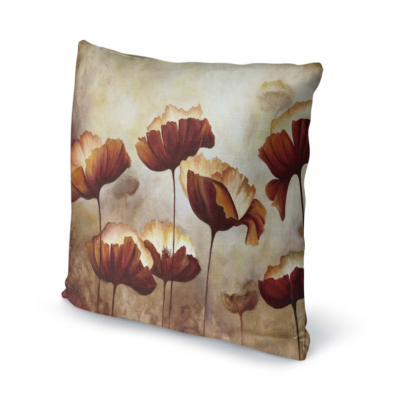 Poppies Floral Cotton Blend Outdoor Reversible Throw Pillow, 16" x 16"