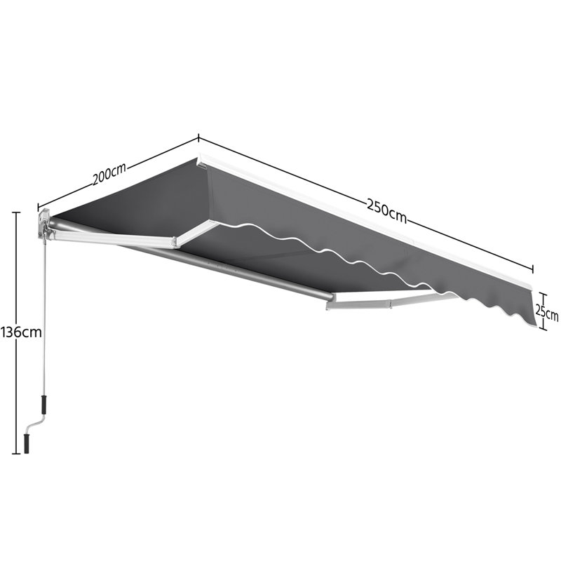 Retractable Patio Awning, 250 cm L x 200 cm W, Dark Grey