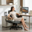 Chaise de bureau Criss Cross avec accoudoirs et roues et appui-tête réglables, chaise de bureau de coiffeuse en polyuréthane avec siège large pour les jambes croisées, chaises de bureau pivotantes pour la maison, le maquillage, les jeux, le bureau, gris-464105925
