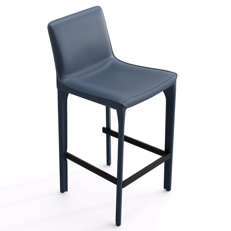 Tabouret de bar H 26 po entièrement assemblé, tabouret de bar rembourré en cuir Saddle avec siège rembourré, tabouret de bar à hauteur de comptoir avec repose-pieds à structure en métal pour îlot de cuisine, bleu