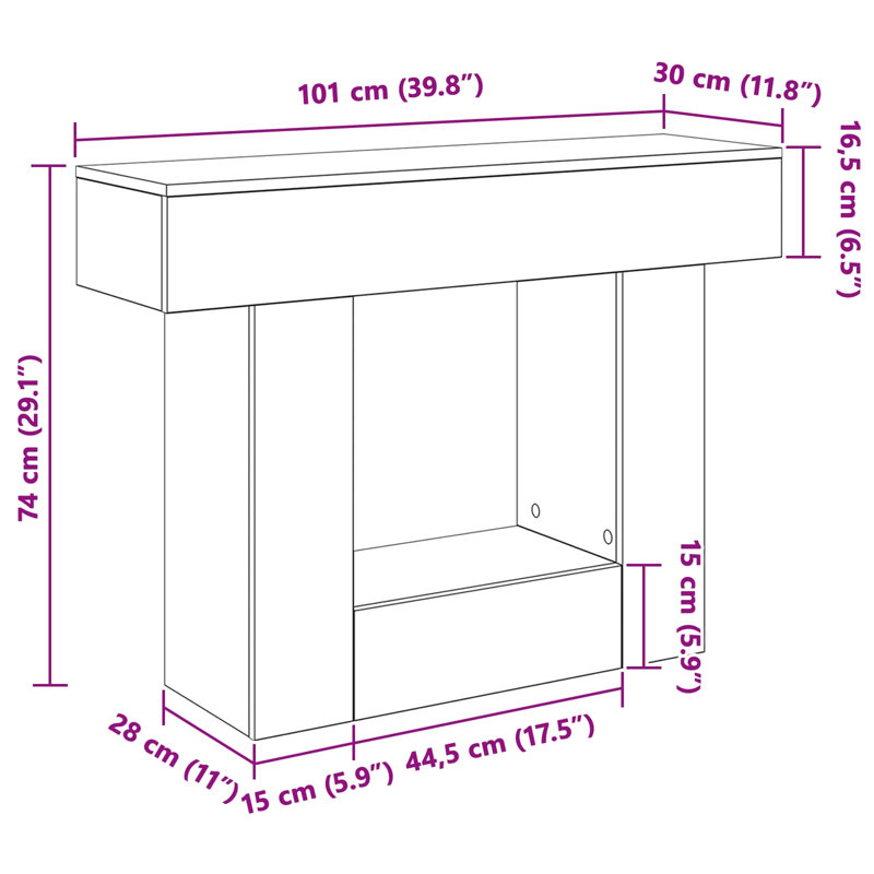 Console Table, Black Oak, Black Oak, 74cm H x 101cm W x 30cm D, Black Oak
