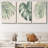 Minimal Botanical Green Tropical Island Monstera Palm Tree Leaves Picture Framed Canvas 3 Piece Print Set Wall Art-87392680-87392679