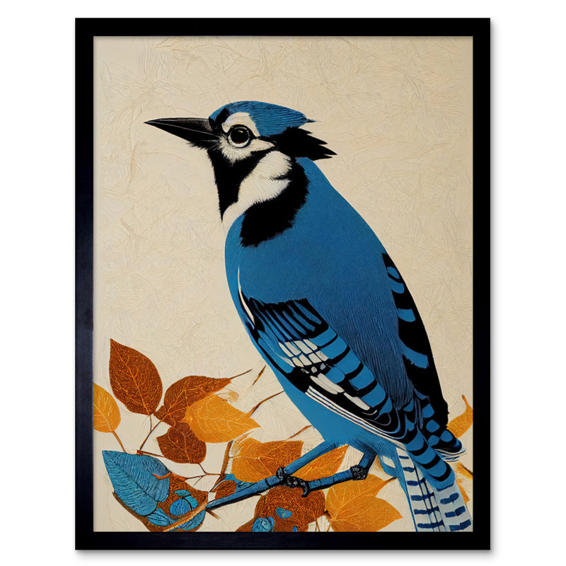 Blue Jay Textured Autumn Bird - Single Picture Frame Print