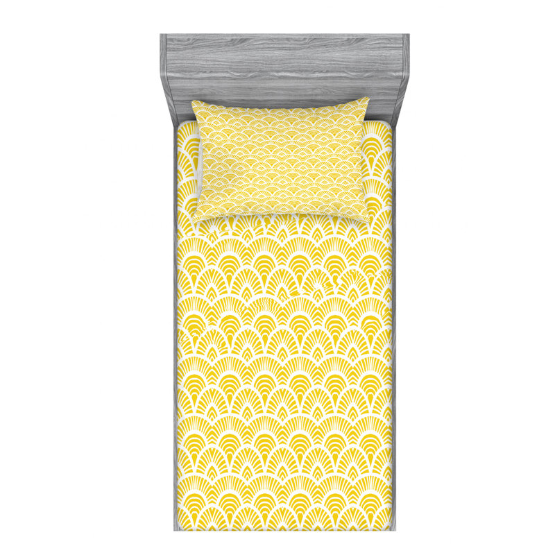 Microfiber Sheet Set, Twin Sheet Set with Fitted Sheet, Yellow Geometric