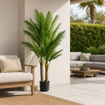 Artificial Palm Tree, 60/71.7 Inch Faux Sago Palm Plant with Two Trunks, Lifelike Tropical Fake Tree for Indoor Home Office Living Room Decor