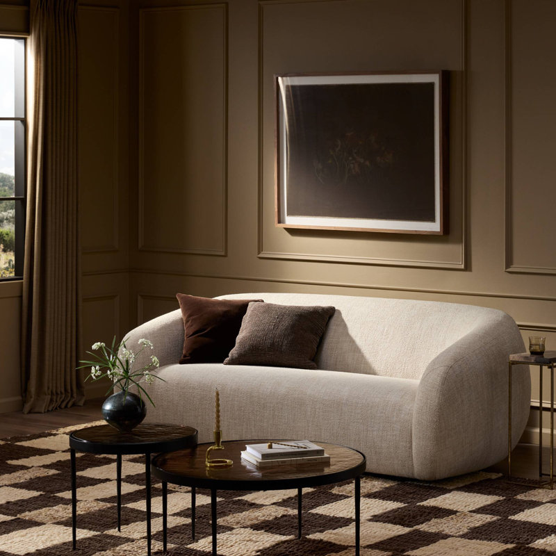 Runa Tate 85'' Round Arms Sofa, Yuma Cream Performance Textured Weave