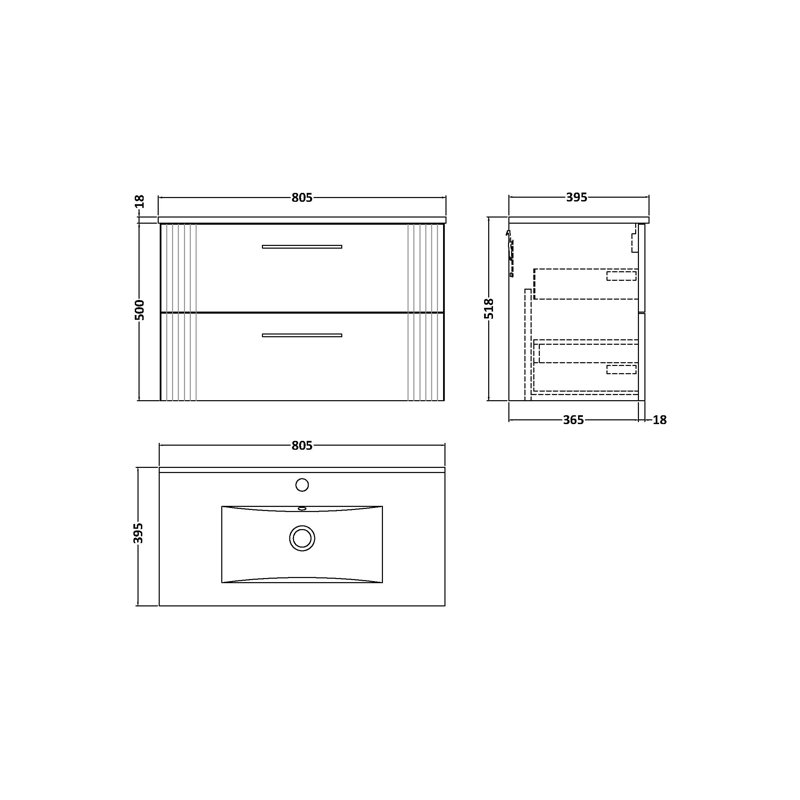 Deco 805mm Single Bathroom Vanity with Integrated Vitreous China Basin, Satin Gray