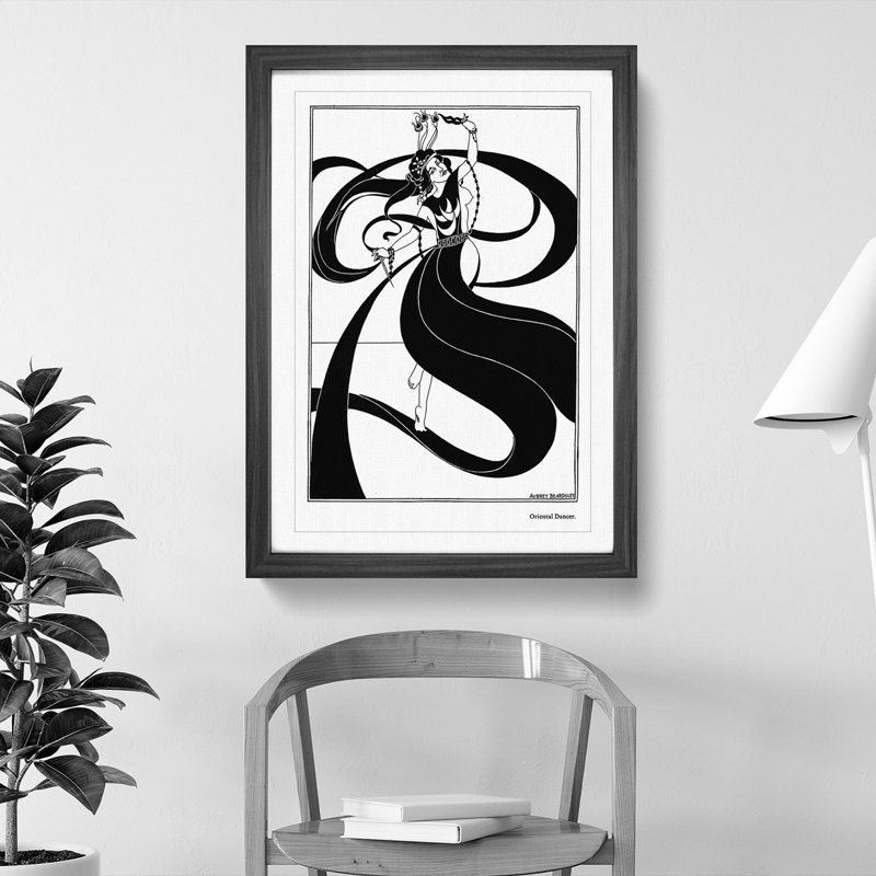 Oriental Dancer by Aubrey Beardsley - Framed Print, 65cm H x 48cm W x 2cm D, Walnut Framed