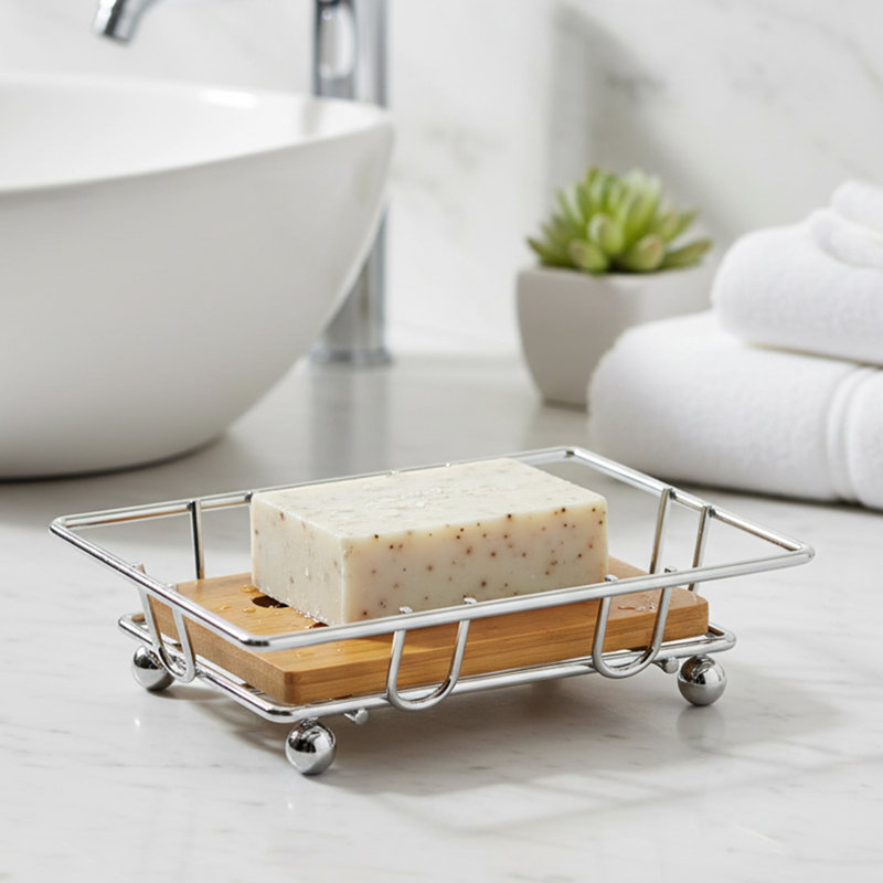 Porte-savon de salle de bain, Brun / Argenté