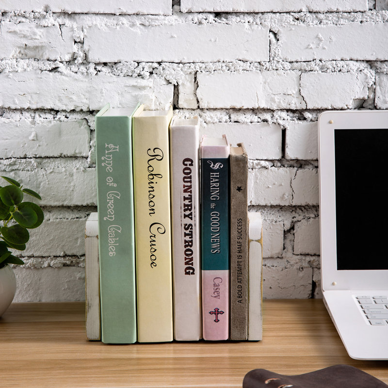 Wood Non-Skid Bookends, Whitewashed