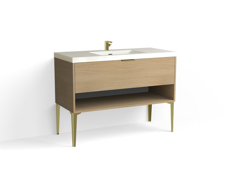 Modo 48" W Freestanding Single Bathroom Vanity with Dean Leg, Polished Nickel, Matte White/Single, Biondo