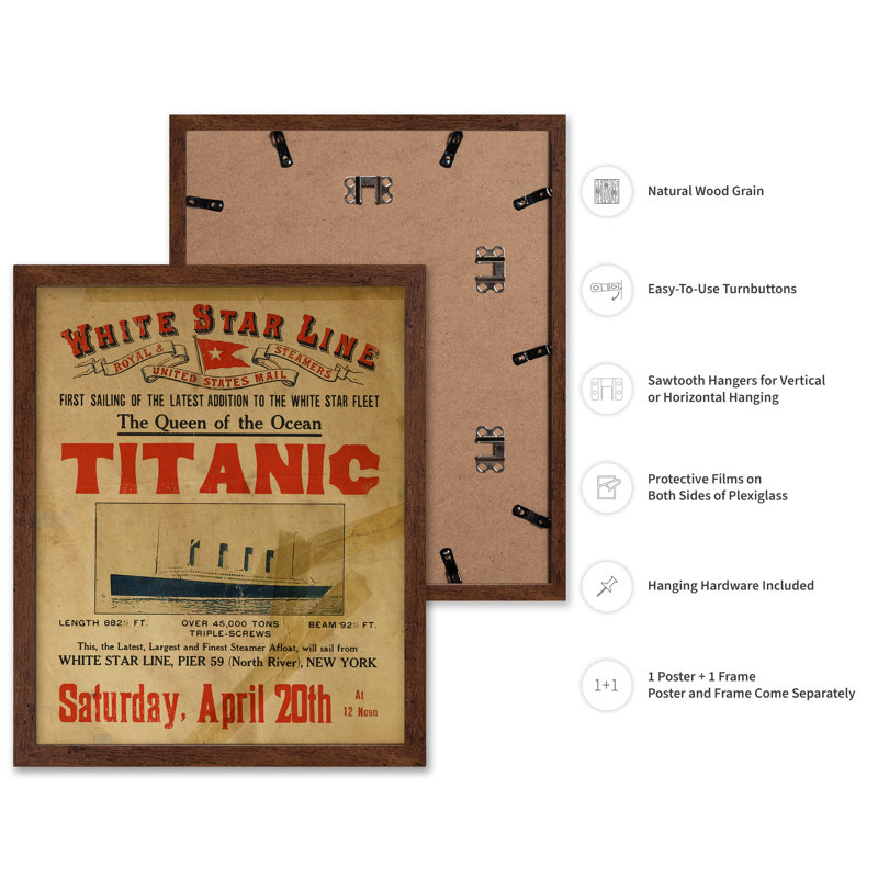 Titanic Queen of the Ocean, H 12 po x l 16 po, Affiche, Encadrement brun
