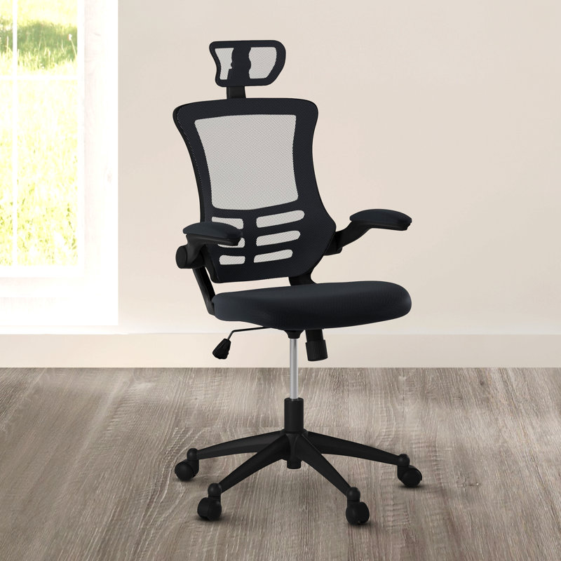 Black Modern High-Back Mesh Executive Office Chair, With Headrest And Flip-Up Arms, Black