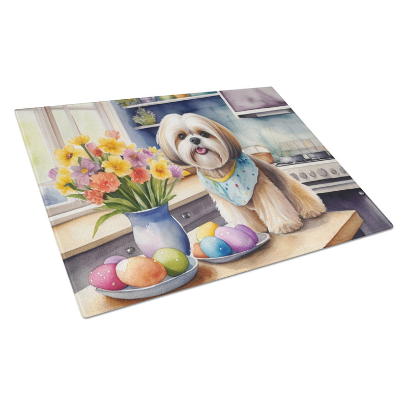 Decorating Easter Lhasa Apso Glass Cutting Board
