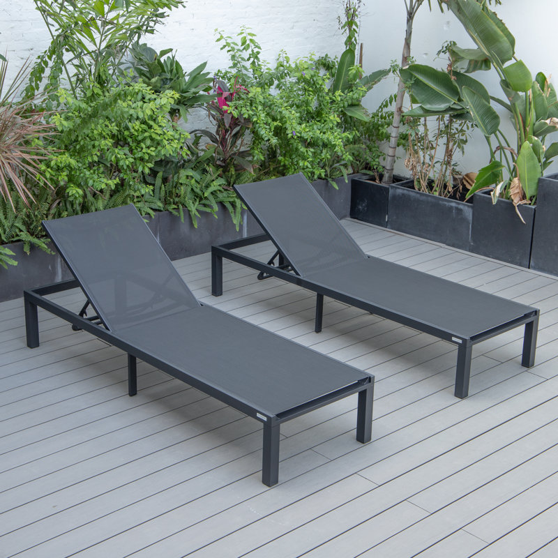 Marlin Modern Aluminum Outdoor Reclining Chaise Lounge - Weather-Resistant Sling Patio Chair for Poolside & Sunbathing, Black