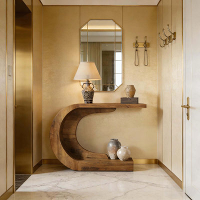 Console contemporaine en forme de C avec un design inspiré des vagues