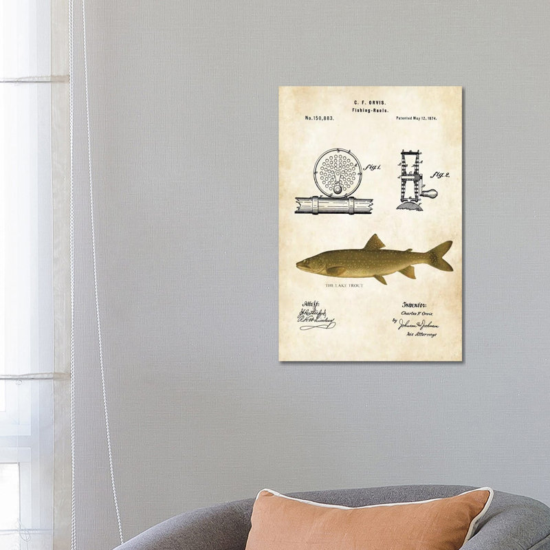 Lake Trout Fishing Lure by Patent77 - Wrapped Canvas Gallery-Wrapped Canvas Giclée, 66.04 cm H x 45.72 cm W x 3.175 cm D
