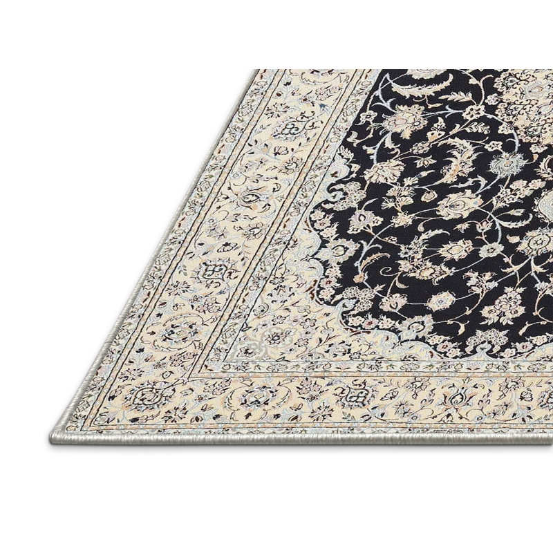 Noir oriental/Tapis décoratif Ivoire Ewen, Rectangle 8 pi x 10 pi