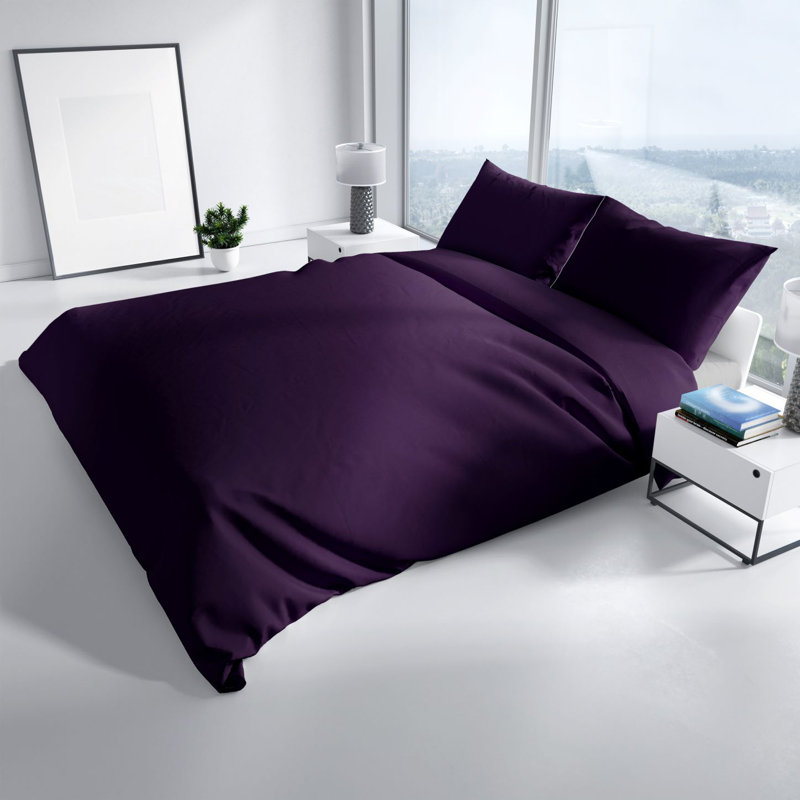 Elio Bed Linen, 200 x 200cm Duvet Cover + 2 Pillowcases (80 x 80cm, Purple