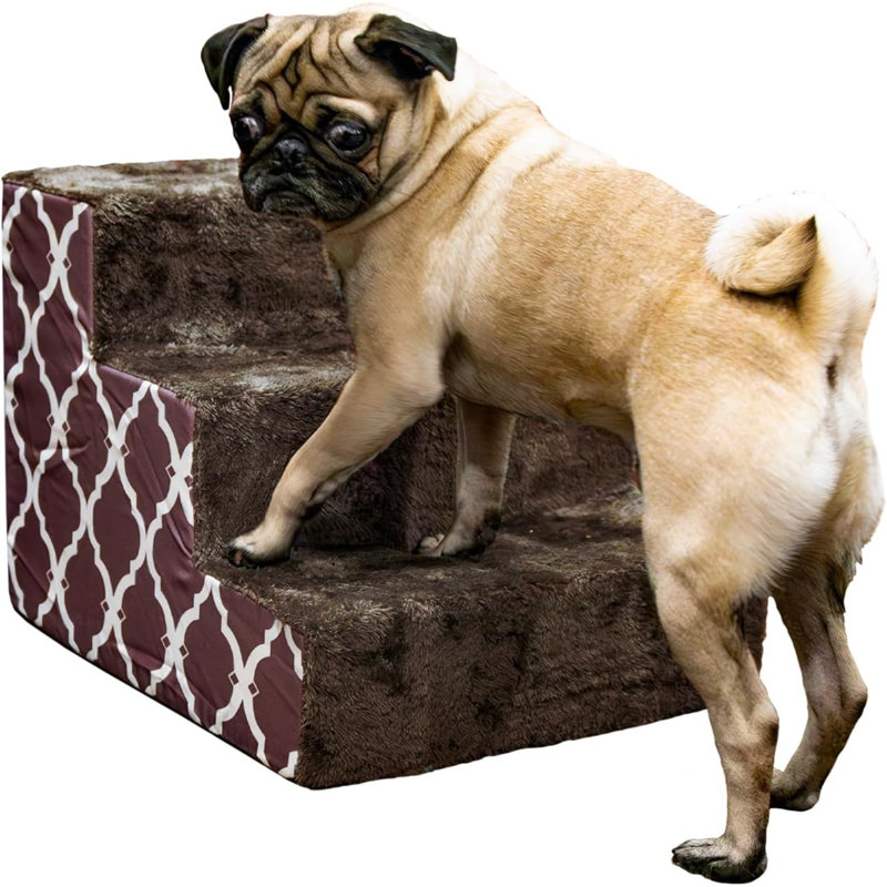 Brown Lattice Print 3-Step Foam Pet Stairs