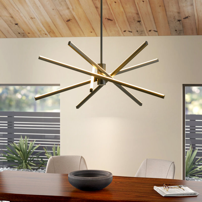Burcker Aluminum Dimmable LED Modern Linear Chandelier, Black, 13" H x 31.5" W x 31.5" D