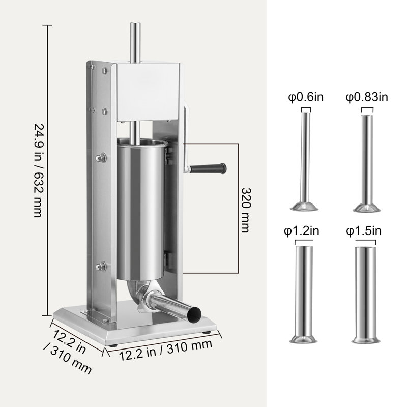 Poussoir à saucisses manuel, capacité de 3,6 kg/5 L, poussoir à saucisses vertical à deux vitesses en acier inoxydable 304, machine à remplir les saucisses avec 4 tubes de remplissage, base à ventouse pour usage domestique ou commercial