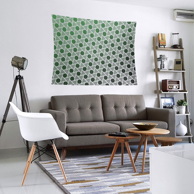 Tapisserie murale hexagonales et triangles, H 68 po x l 80 po, Noir / Vert