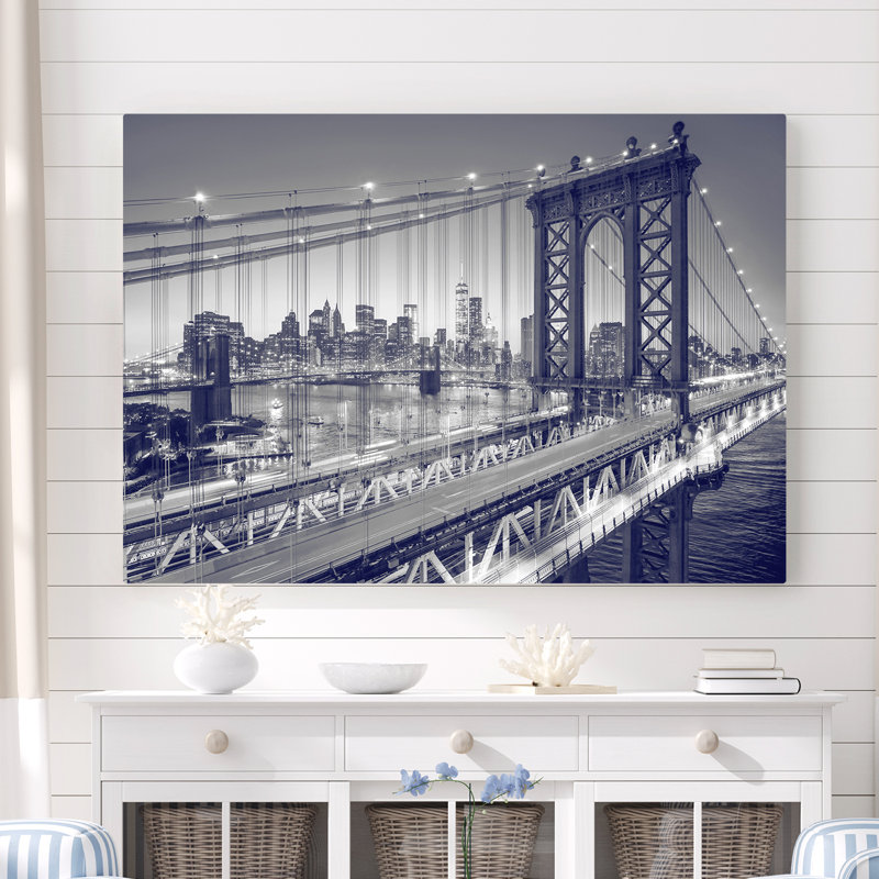Kerriana Manhattan Bridge Alive at Night - New York City - reproduction de photo sur toile tendue, H 24 po x l 48 po x 1,5 po