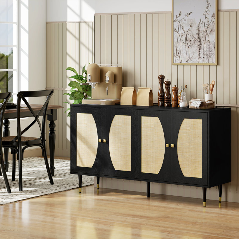 Buffet Boho, armoire avec tablettes réglables, noir