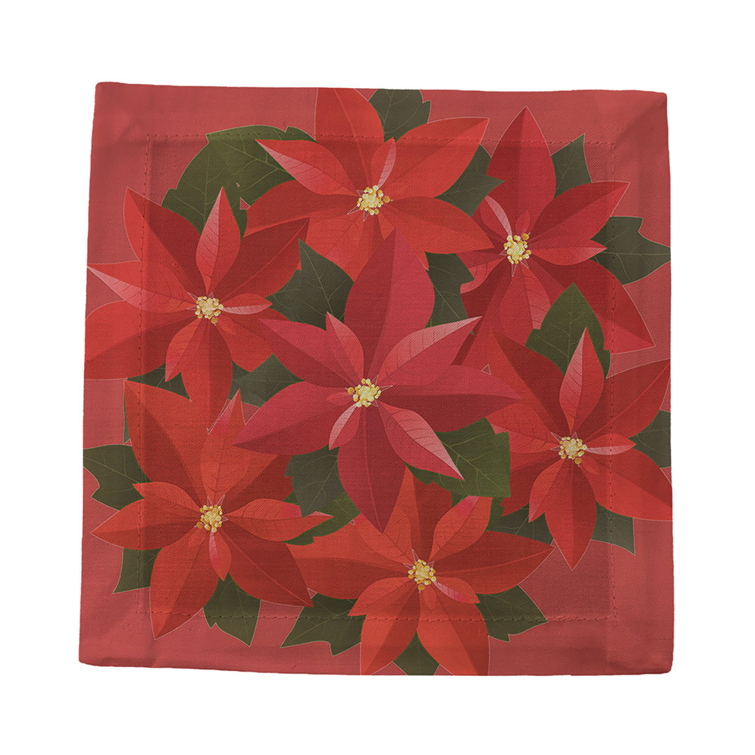 Christmas Poinsettia Red Cotton Sateen Cocktail Napkins (Set of 4) Nicolette Mayer
