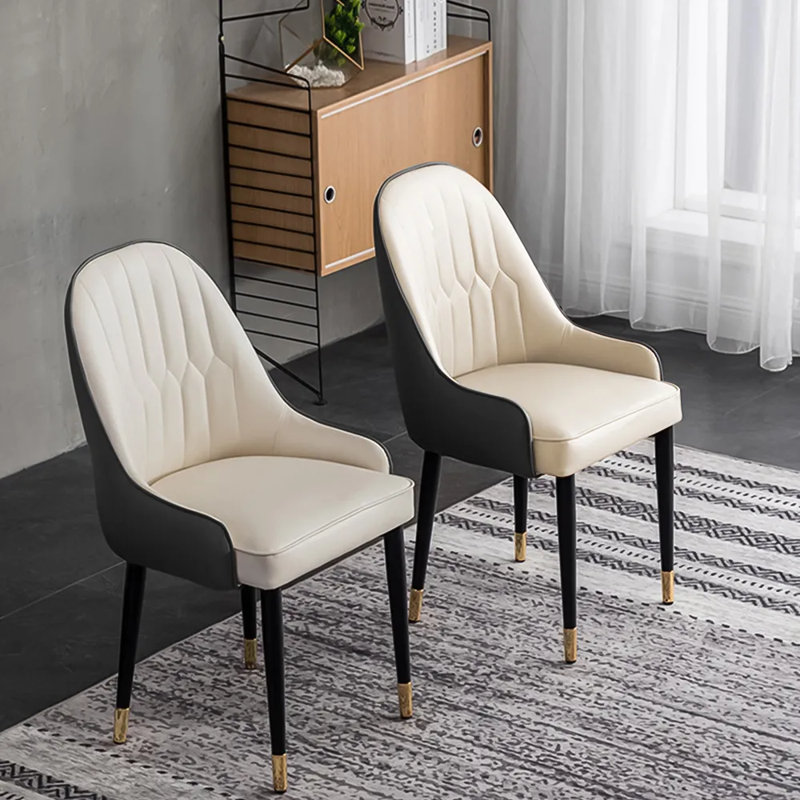 Modern Contemporary Upholstered Dining Chairs, High Back Armchairs, Black/Beige, Set of 6