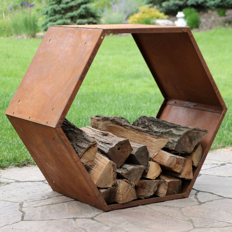 Porte-bûches d'extérieur en acier laminé à froid et robuste Honeycomb