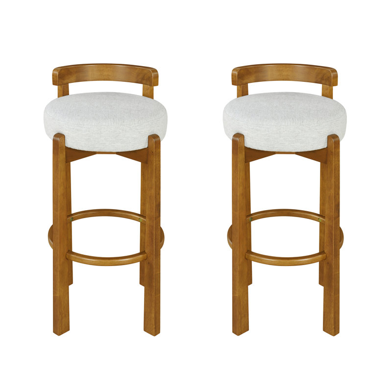 Tabouret de bar d'intérieur en bois à dossier bas, finition noyer, ensemble de 2