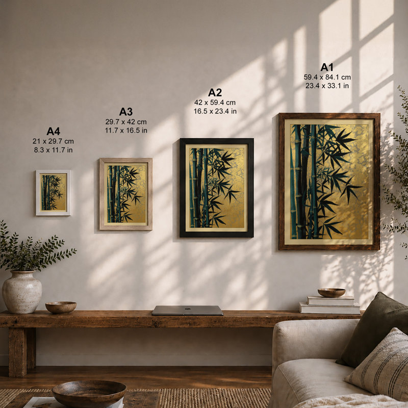 Bamboo in Gold Japandi - Framed Print, A4 - 29.7 x 21.0 cm, Unframed